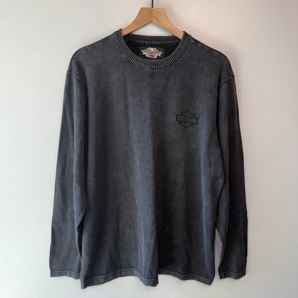 Harley Davidson Men's Faded Heavyweight Ribbed Knit Top Black Size Large